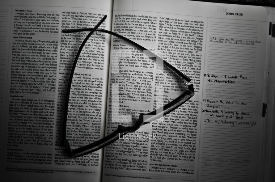 Glasses on study Bible