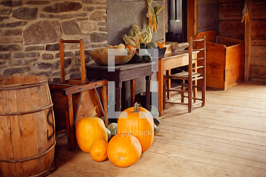 pumpkins in an old farm house 