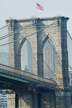 Brooklyn bridge and American flag 