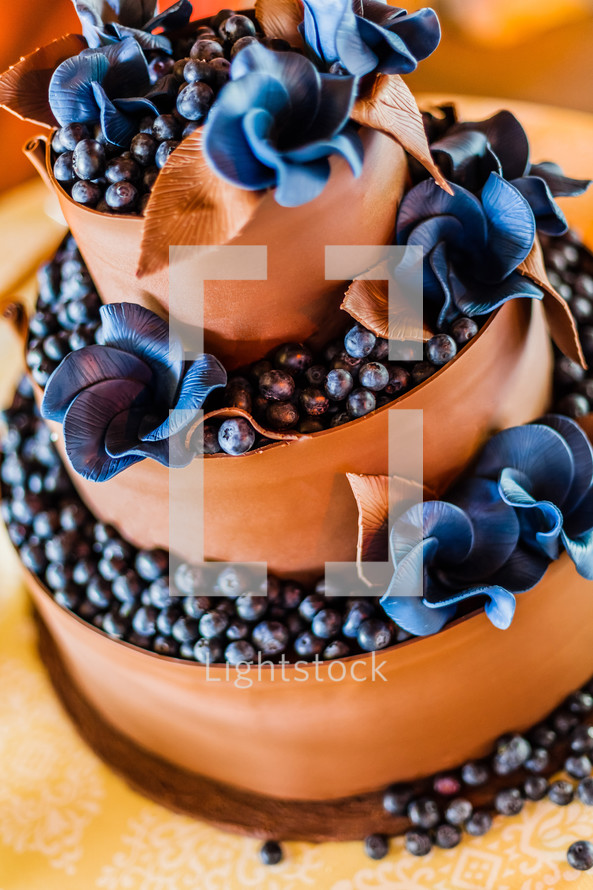 chocolate and blueberry wedding cake