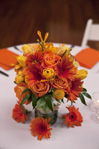 Flower bouquet on dinner table