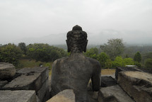 back of the head of an indonesian statue of Buddha  