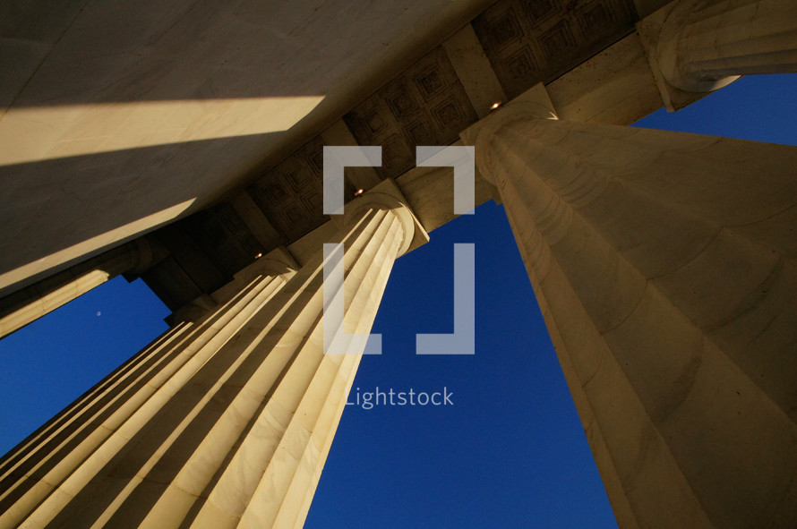 Looking up the columns at the Lincoln Memorial