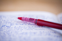 red pen on the pages of a journal 