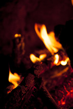 flames on burning wood 