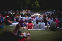 crowds in grass listening to a concert 