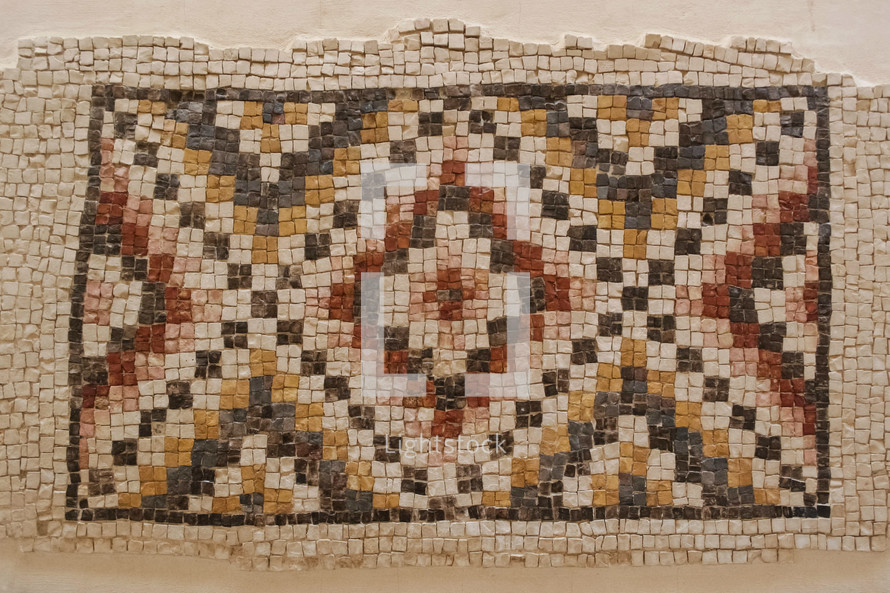 Mosaic displayed at Mt Nebo, where Moses died, in Jordan