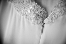 zipper on a wedding gown closeup 