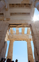 Detail of the Propylaea in Acropolis. Athens, Greece