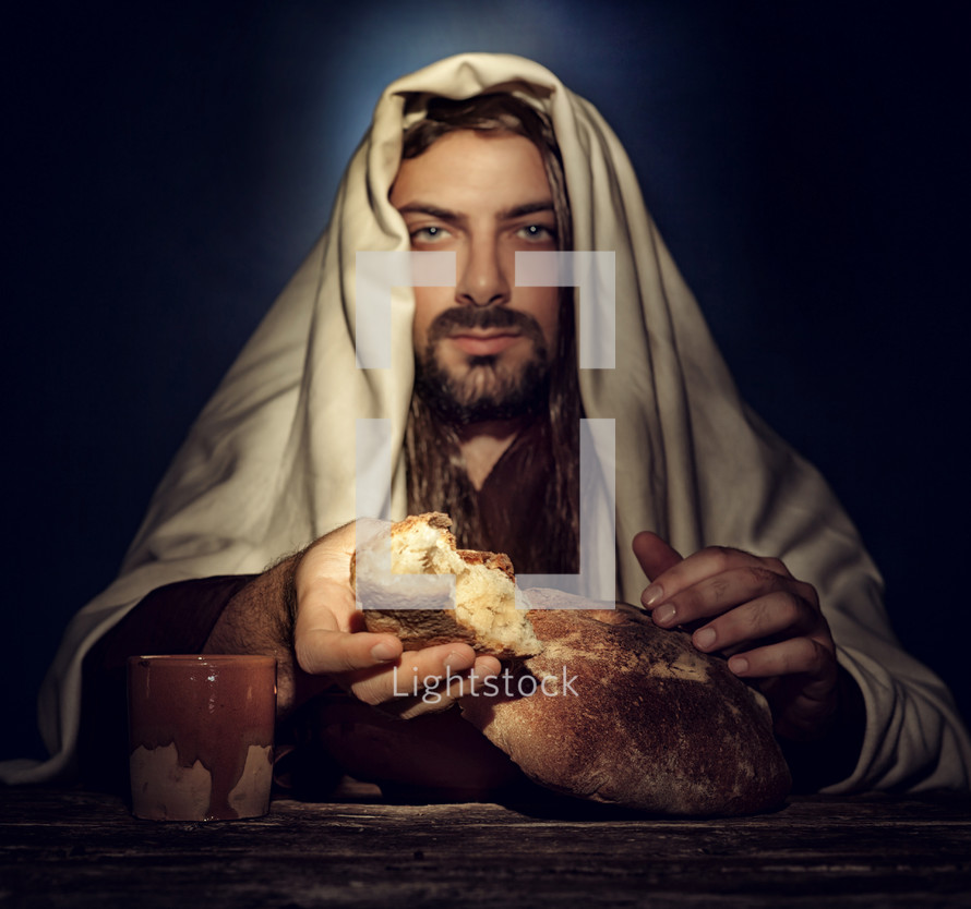 Jesus breaking bread at the Last Supper 