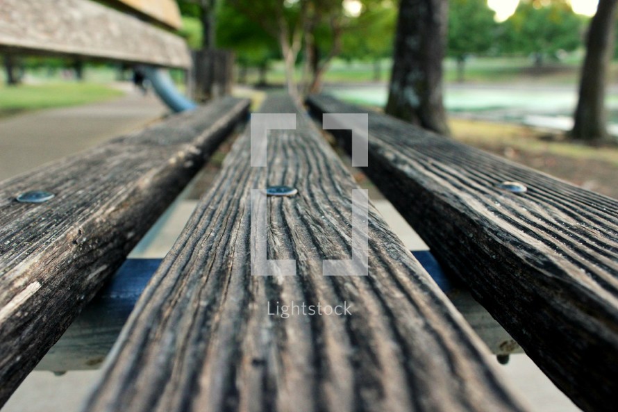 park bench wood planks closeup 