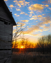 A shed at sunset. 