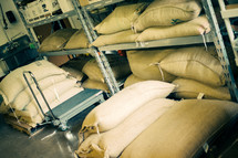 burlap sacks of coffee beans 