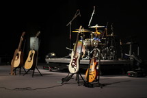 Musical instruments on a stage.