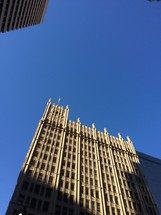 looking up between buildings 