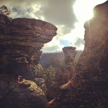 sunlight shining on a rocky cliff