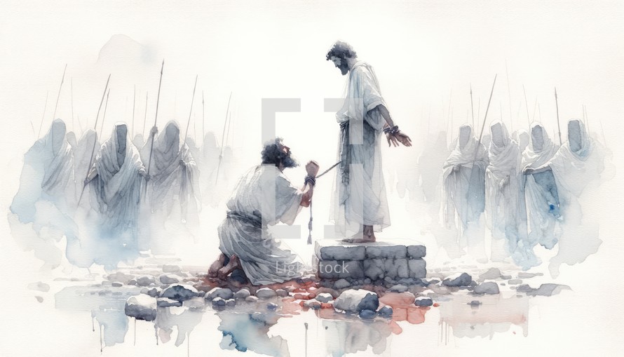 Trial of Abraham. Old Testament. Watercolor Biblical Illustration
