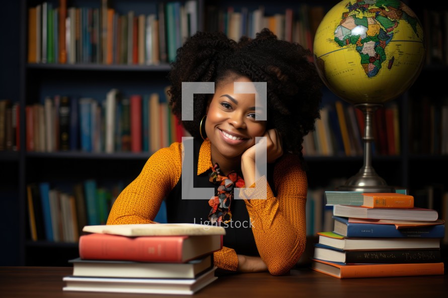 Bible Study. Portrait of a beautiful african american college student sitting at her desk