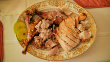 carved turkey on a platter 