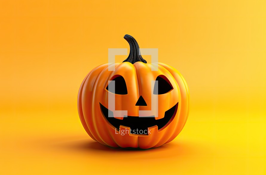 Halloween pumpkin isolated on orange background. 3d illustration, clipping path