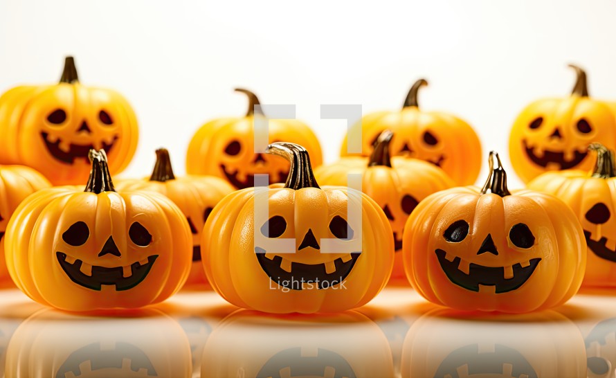 Halloween pumpkins isolated on white background. Selective focus.