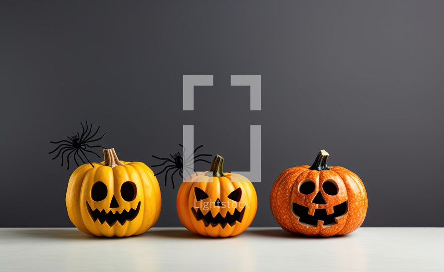 Halloween pumpkins on black background. 3d render illustration.