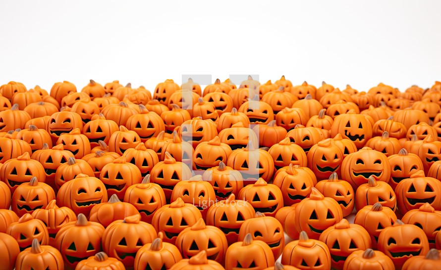Pile of Halloween Pumpkins isolated on white background, Halloween background