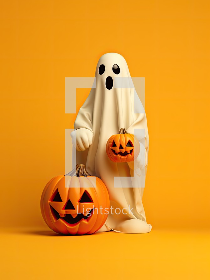 3d illustration of a ghost and pumpkin for halloween celebration