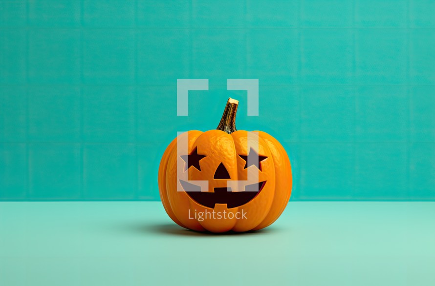Halloween pumpkin on a turquoise background. 3d render