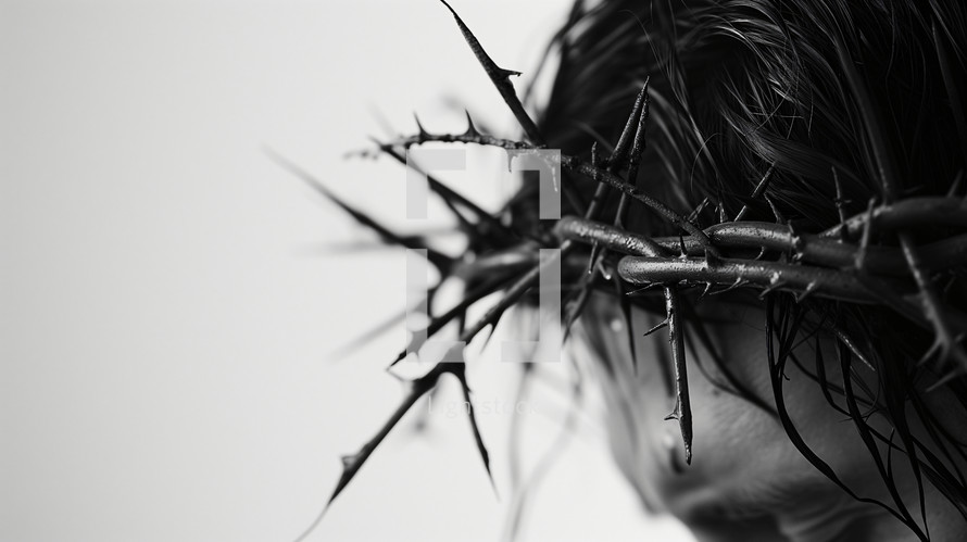 Jesus - black and white - crown of thorns