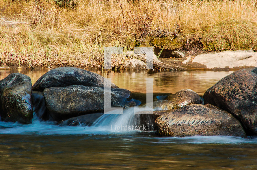 water flowing over rocks in a stream 
