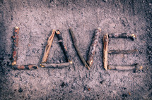 word love made with sticks