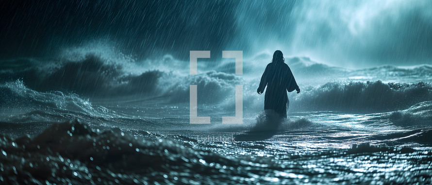 Jesus walking on the water during a storm