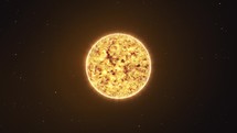 3D Animation revealing the sun's mesmerizing solar flares and dynamic surface with a gradual, immersive zoom-out