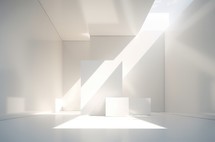 Abstract white empty room with white walls and floor and sunlight