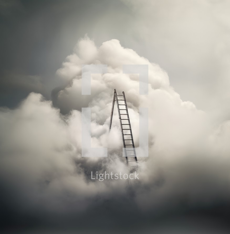 Path to Heaven. Ladder leading to the sky, conceptual image with dramatic clouds.