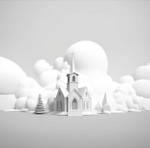 White christian church in the clouds, 3d render illustration.