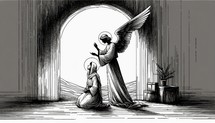 The Annunciation to Mary. Life of Christ. Black and white Line Art Biblical Illustration