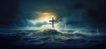 Cross in stormy sea