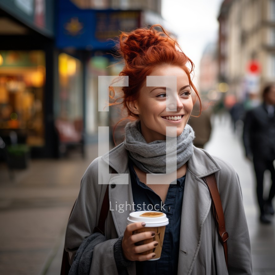Red-haired woman  in scarf