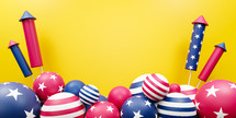 USA Independence day concept. 4th of July background with balls and fireworks