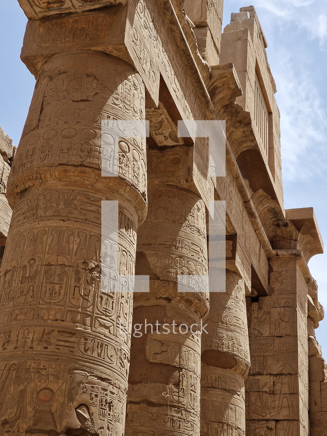 The Great Hypostyle Hall and clouds at the Temples of Karnak (ancient Thebes). Luxor, Egypt