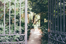 metal gates to a courtyard garden 