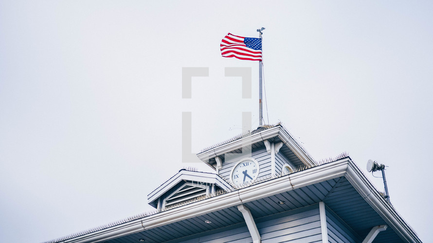 American flag on a roof 