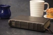 Breakfast on a Slate Tabletop and Bible 