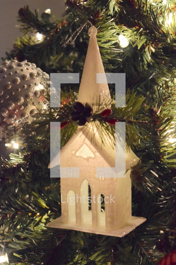 Church ornament on a Christmas tree 