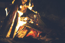 flames in a burning campfire 