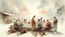 Preparation for the Passover. Passion Thursday. Watercolor Biblical Illustration