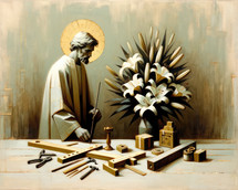 Saint Joseph with lilies crafting wood