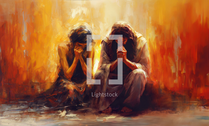 Jesus praying beside a woman